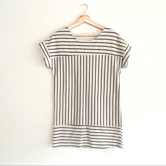 Pomp and Circumstance Neutral Stripe Shift Dress S - Picture 1 of 7